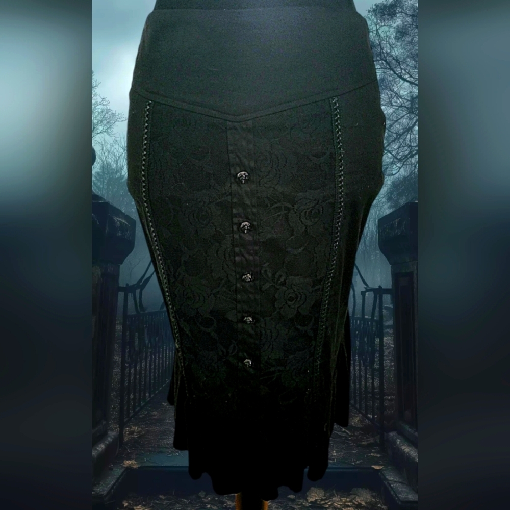 Mermaid Whimsigoth Black Lace Midi Skirt